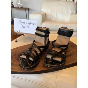 Sam Edelman Gladiator Sandals Black Leather Strappy Size 7 Women